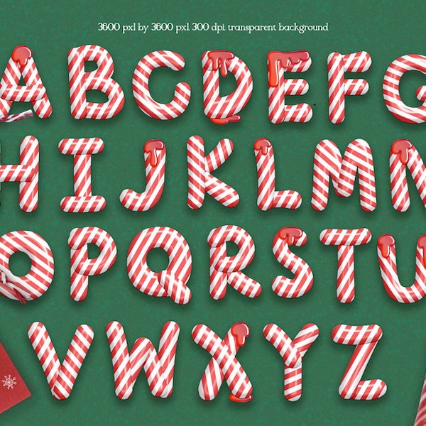 Candy cane letters clipart, Decorative holiday letters, sweet numbers png, DIGITAL DOWNLOAD