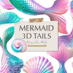 Clipart de colas de sirena, conchas png, DESCARGA DIGITAL