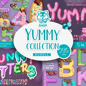 Paquete de letras de caramelo, letras de helado y donas, números dulces, alfabeto dulce, letras de dibujos animados png, descarga digital.