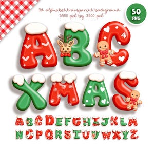 Alfabeto navideño de dibujos animados en 3D, letras navideñas kawaii, DESCARGA DIGITAL