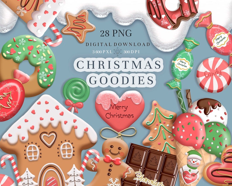 Kerst snoep clipart kerst snoep clip art peperkoek huis png Etsy België