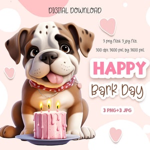 Bulldog clipart, Funny dogs png, English bulldog, Birthday cake, Digital download.