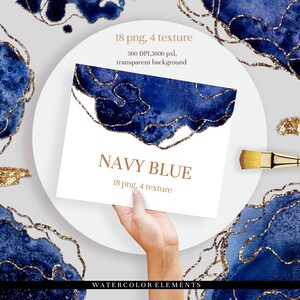 Watercolor splatter clipart, Navy blue and gold border clipart, blue splash png, glitter overlay, agate watercolor texture, INSTANT DOWNLOAD