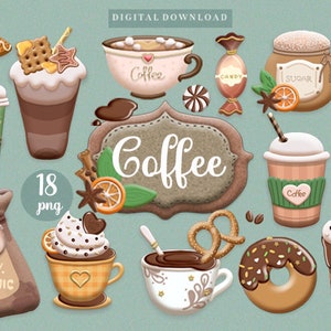 Coffee clipart, coffee png, coffee shop clipart, Cap of Coffee, Digital download.