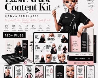 Lash Artist Social Media Kit: 120+ Files with Canva Templates and Digital Assets