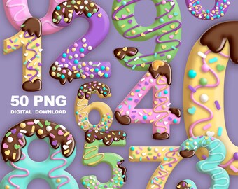 Sweet numbers clipart, Sprinkles clip art, druipend frosting lettertype, Verjaardag nummer png, Digitale download.
