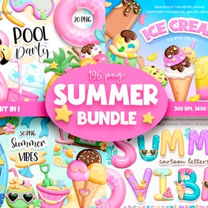 Summer clipart, Pool party clip art, Helllo summer bundle , Digital download.