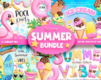 Imágenes prediseñadas de verano, imágenes prediseñadas de fiesta en la piscina, paquete de verano Helllo, descarga digital.