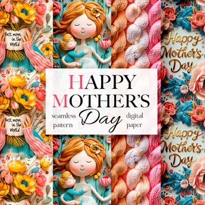 3D naadloos patroon, Happy Mother's Day naadloos patroon, moeder digitaal papierpakket, DIGITALE DOWNLOAD