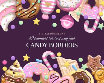 Candy border, Zoete cupcake en chocolade, donut en hagelslag clipart, INSTANT DOWNLOAD