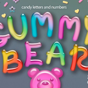 Candyland lettres clipart, lettre d'ours gommeux, police de bonbons et nombres png, TÉLÉCHARGEMENT NUMÉRIQUE