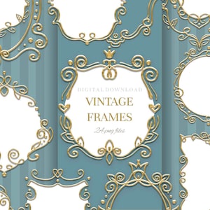 Gold frame clipart, digital frames clip art, vintage label png, Instant download.