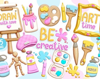 Artist clipart, painter clip art, Artist tools png, Art party clipart,  Digital download.