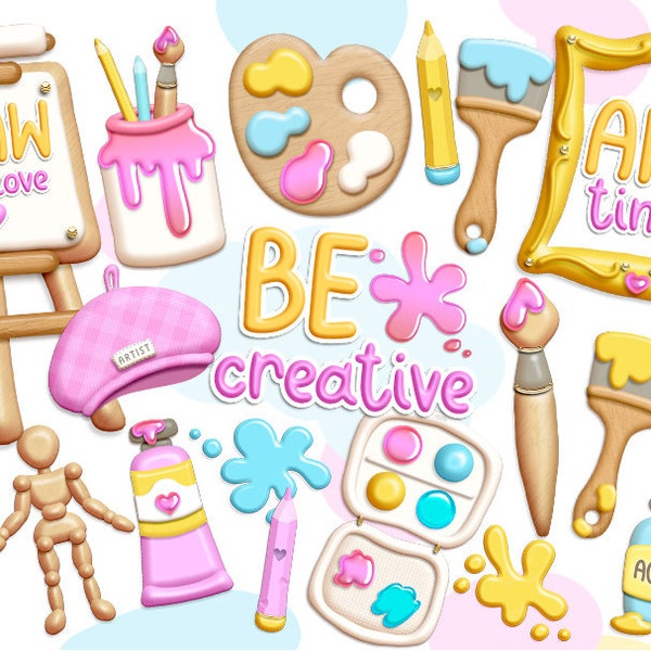 Artist Clipart: Painting Tools PNG Images (Digital Download)