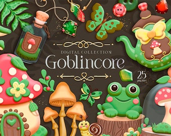 Pilz Clipart, Goblincore Clipart, Woodland png, Digitaler Download
