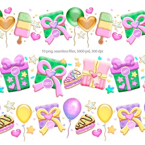 Bonbons et boîte-cadeau png, clipart ballons d’anniversaire, clipart fête d’anniversaire, bordures d’anniversaire, téléchargement numérique.