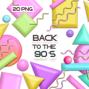 Png des années 90, images clipart d’arrière-plan des années 90, formes géométriques png, téléchargement numérique.