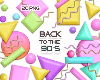 90s png, 90s background clip art, geometric shapes png, Digital download.
