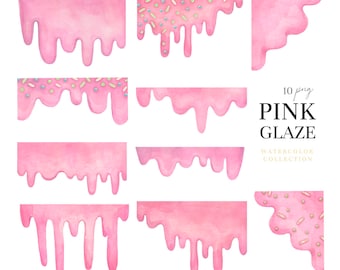 Pink glaze clipart .Watercolor border clip art, pink drops png,DIGITAL DOWNLOAD