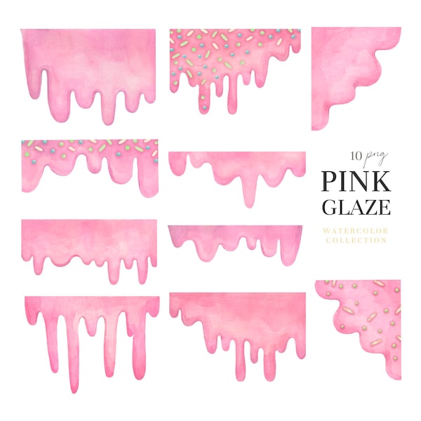 Pink glaze clipart .Watercolor border clip art, pink drops png,DIGITAL DOWNLOAD