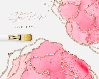 Watercolor pink overlay, glitter border clipart, blush pink and gold background, fashion clipart, INSTANT DOWNLOAD