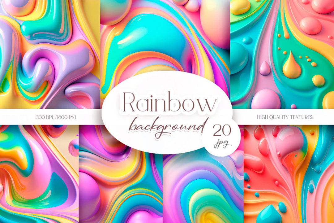 Rainbow Background Pastel Digital Paper Paint Drip (Instant Download
