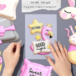 Slumber party clipart, Sleepover clipart, Digital download.