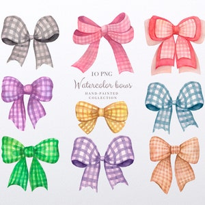 Bow clipart, Gingham bow png, Watercolor bows clipart,Digital download