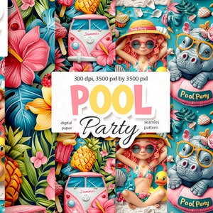 3D Muster, Poll Party Rapportmuster, Strand und Sommer digitales Papier, SOFORTIGER DOWNLOAD
