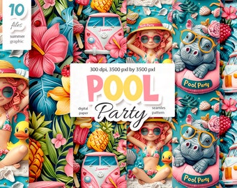 3d seamless pattern, Poll Party repeat pattern, beach and  summer digital paper, INSTANT DOWNLOAD