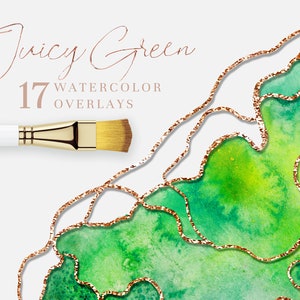 Groene spatten clipart, Glitter grens clipart, Aquarel splash png, Groene en gouden overlay, INSTANT DOWNLOAD