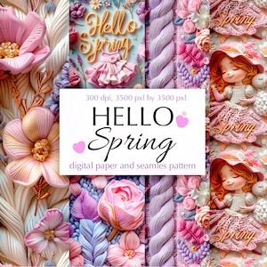 Frühlingshaftes Muster, digitales Stickpapier, Hello Spring Tapete, DIGITALER DOWNLOAD