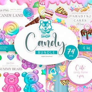 Pacote Candyland, clipart candyland, doces png, download digital.