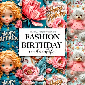 3D Muster, alles Gute zum Geburtstag Muster, Mädchen digitale Papiere, DIGITALER DOWNLOAD
