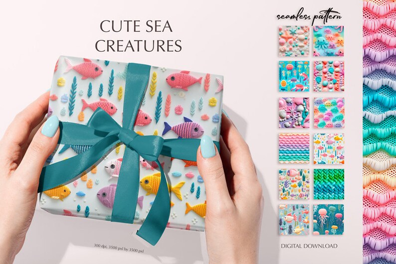 Seashell Digital Paper Pack, 3d Under the Sea Seamless Pattern, DIGITAL ...