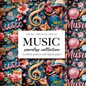 Padrão sem emenda de música, papéis digitais de música, DOWNLOAD DIGITAL