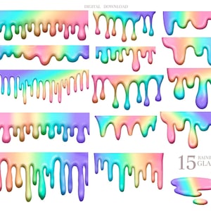 Rainbow dripping clipart, ice cream drip png, paint border overlays, candy clipart, DIGITAL DOWNLOAD