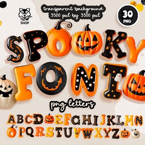 Halloween Alphabet Png, Kürbis Buchstaben Clipart, Cartoon Alphabet, digitaler Download.