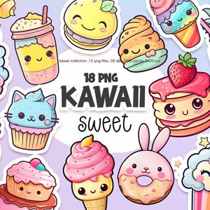 Clipart carine Kawaii, clipart di dolci e caramelle, download digitale.