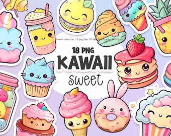 Clipart de dulces kawaii: conjunto PNG de dulces pastel (descarga digital)