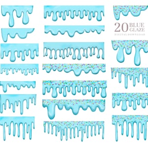 Blue glaze clipart, sprinkles borders clipart, ice cream drip png, donut dripping clip art, blue overlays, INSTANT DOWNLOAD