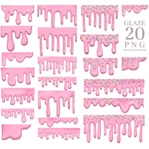 Clipart glassa rosa, clipart con bordi spruzzati, png di gelato gocciolante, clip art gocciolante di ciambella, DOWNLOAD DIGITALE