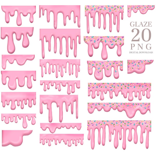 Pink glaze clipart, sprinkles borders clipart, ice cream drip png, donut dripping clip art, DIGITAL DOWNLOAD