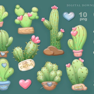 Cactus clipart, Cute cacti png, Succulent clipart, Digital download.