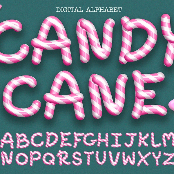 Zuckerstange Buchstaben Clipart, rosa Alphabet, süße Zahlen png, DIGITAL DOWNLOAD