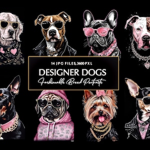 Digital Dog portrait , Dog breed clipart, Fashion dogs bundle, Digital download.