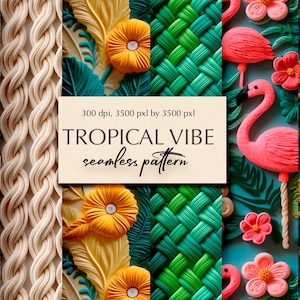 Tropische Blumen und Blätter digitale Papiere Pack, 3D Sommer Muster, DIGITAL DOWNLOAD