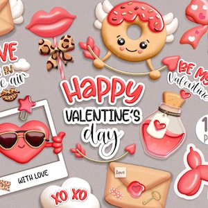 Imágenes prediseñadas de San Valentín, imágenes prediseñadas del día de San Valentín, png de San Valentín, corazón y donut, dulce y marco, descarga digital