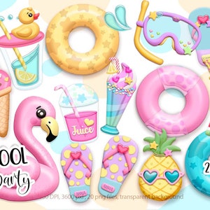 Pool party clipart, Hello summer clip art, summer vibes png, Digital download.