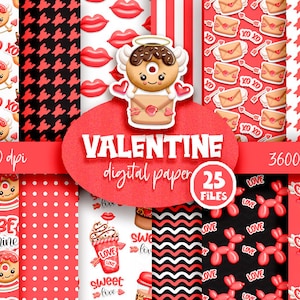 Imágenes prediseñadas de San Valentín, paquete de papel digital de San Valentín, descarga digital
